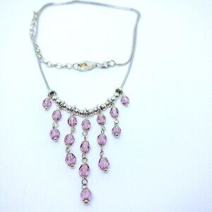 Italian Sterling Silver Chandelier Necklace Purple Faceted Beads, 15” + Extender